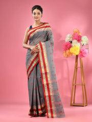 Grey Pure Cotton Tant Saree With Woven Designs-MA51TT43530097
