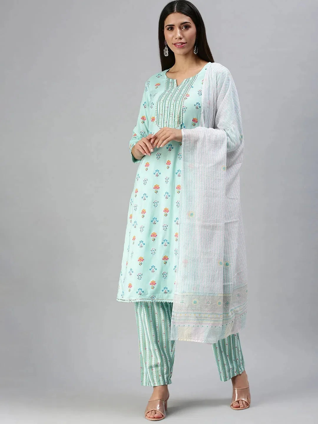 Blue Printed Women's Kurta Sets | Cotton Indian Kurta Sets