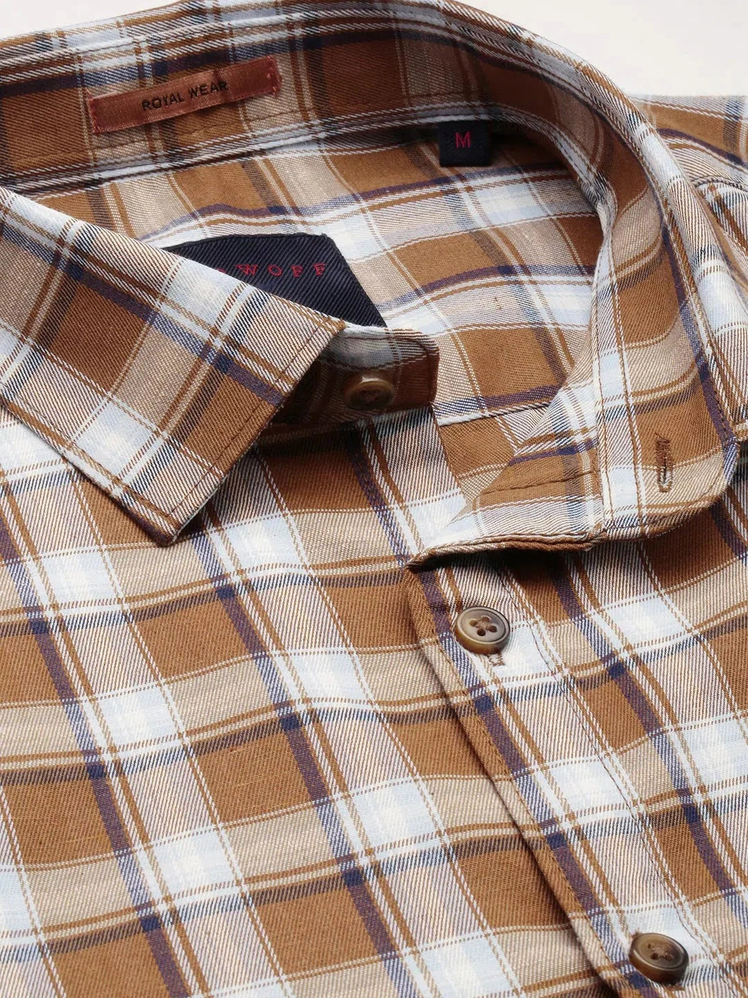 Buy Men's Khaki Checked Cotton Shirt | Casual & Stylish