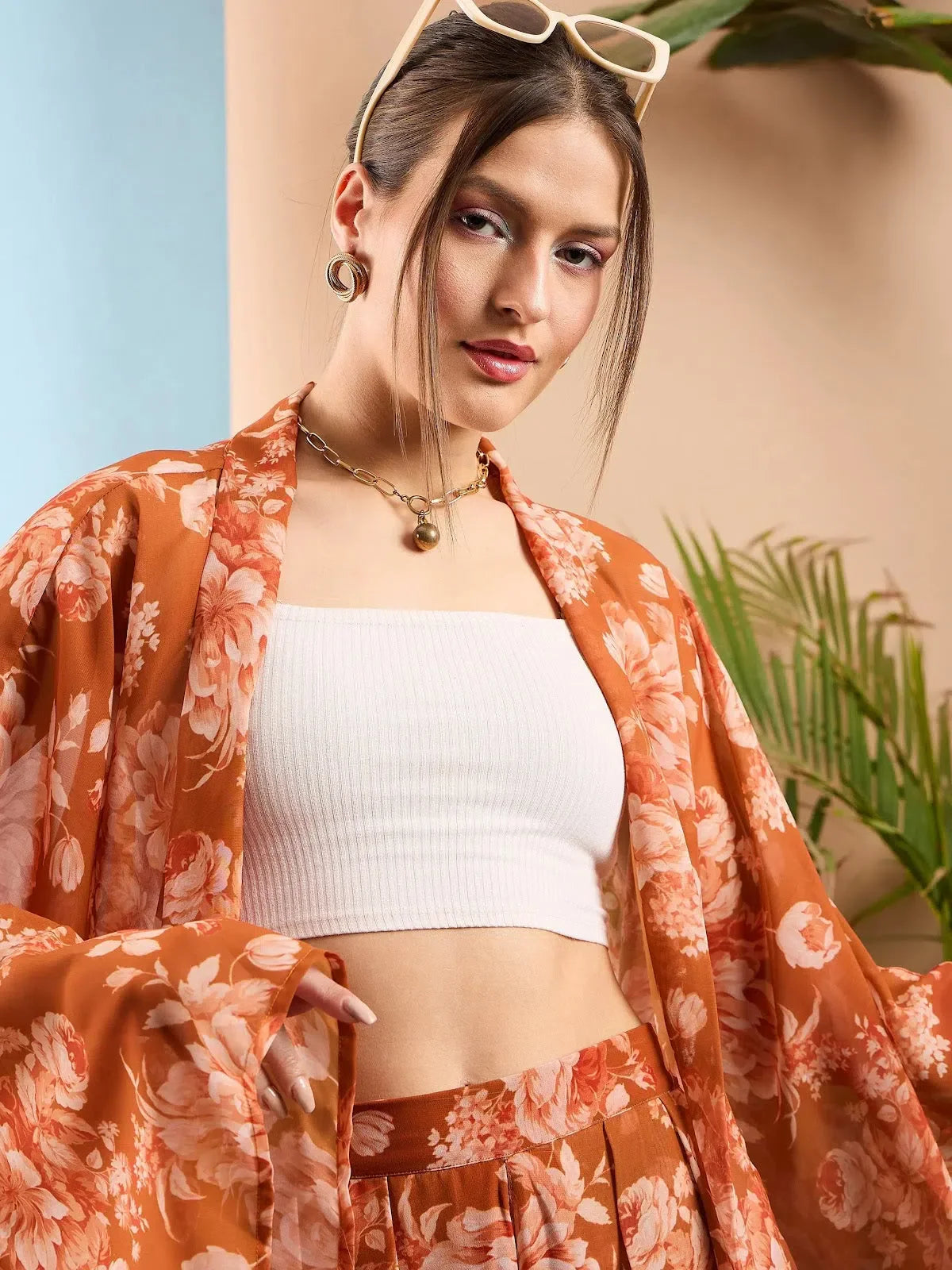 Rust Floral Kimono Shrug & Shorts | Women's Western Clothing