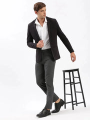 Men Notched Lapel Solid Black Blazer-AR-CODDKNIT-Black