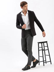 Men Notched Lapel Solid Black Blazer-AR-CODDKNIT-Black