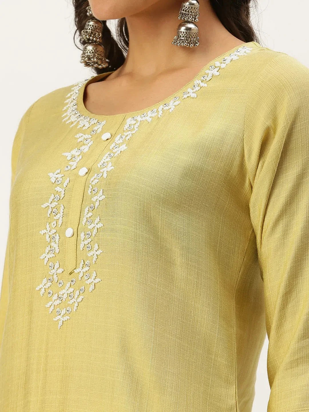 Yellow Embellished Indian Kurta - Cotton Kurti for Women