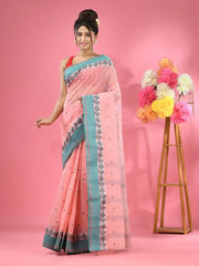 Peachy Pink Pure Cotton Tant Saree With Woven Designs-MA51TT43480080