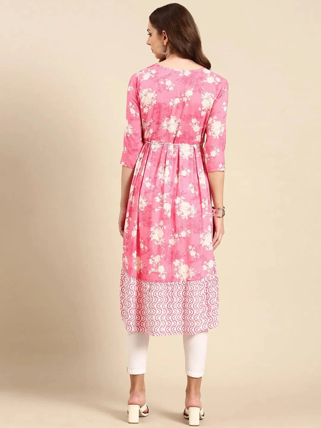 Pink Printed Anarkali Kurti for Women | Viscose Fabric