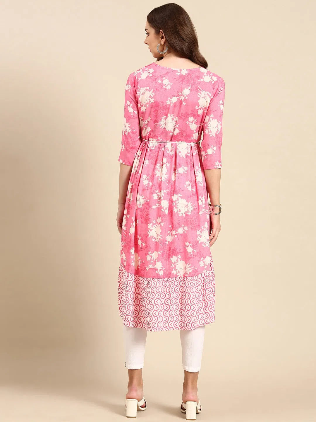 Pink Printed Anarkali Kurti for Women | Viscose Fabric