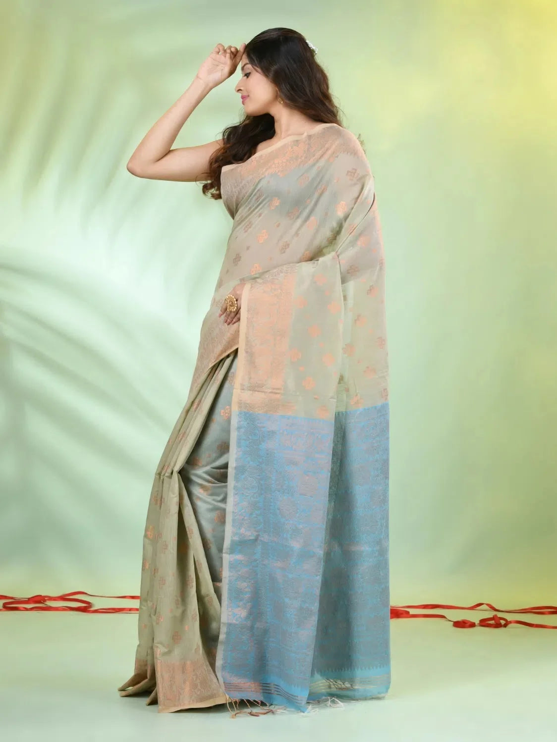 Ecru Cotton Saree with Zari - Designer Sarees India