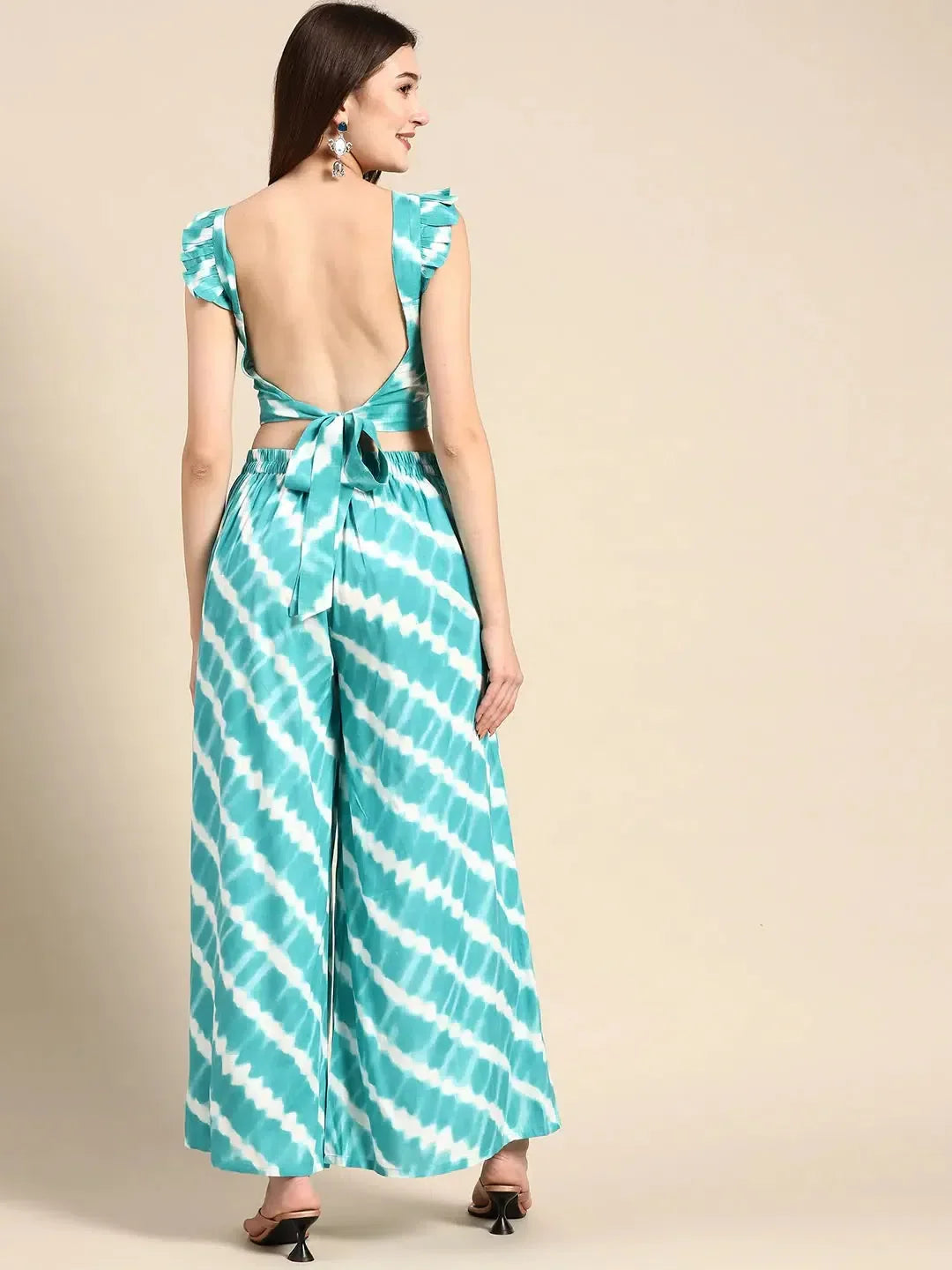 Aqua Crop Top & Plazzo Pants | Women's Traditional Indian Lehenga
