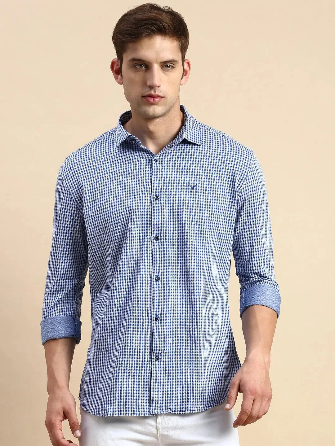 Mens Navy Checked Cotton Shirt | DesiQlo Casual Printed Shirt