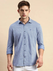 Men Navy Checked Casual Shirt-LUCASKNITS-4597-Navyblue