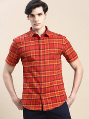 Men Rust Checked Casual Shirt-VIVACHECKS-253-Rust