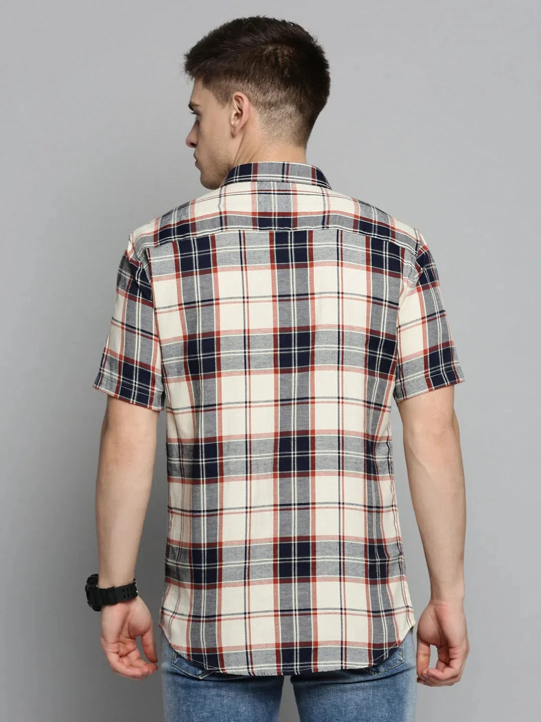 Men's Beige Checked Cotton Shirt | Casual Shirts | DesiQlo