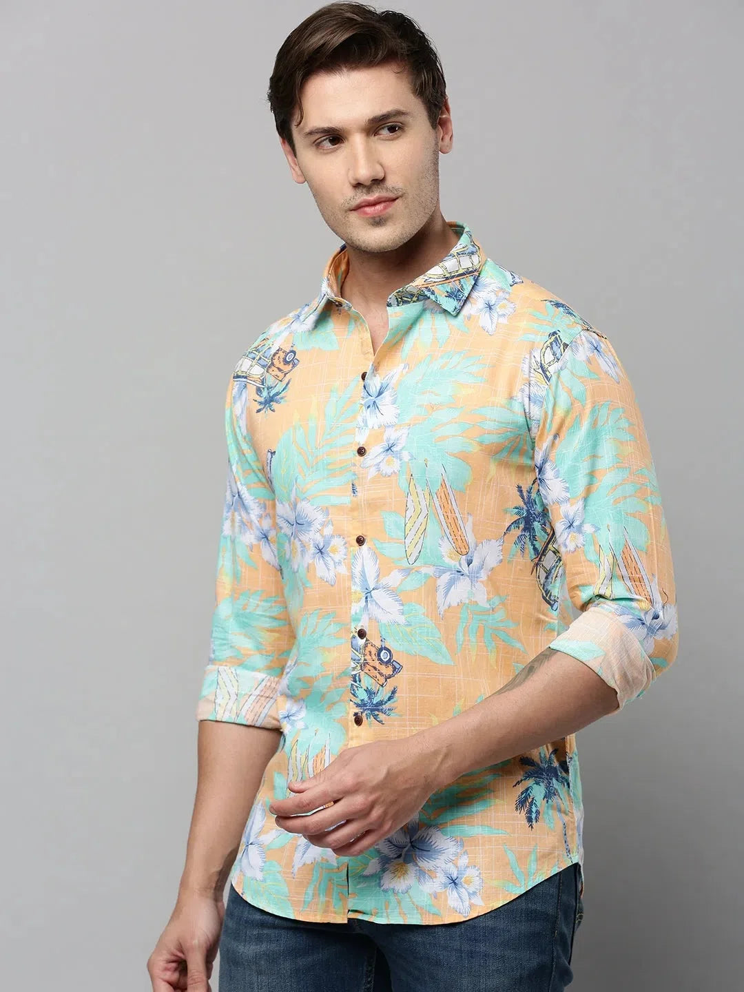 Orange Printed Mens Shirt - Casual Cotton Shirt | DesiQlo
