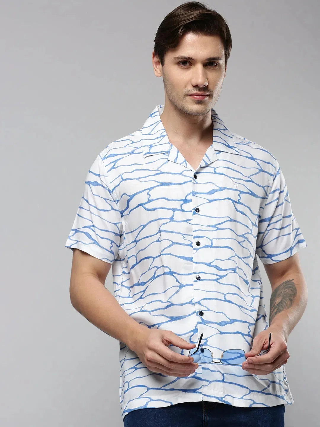 Men White Printed Casual Shirt-RESORTPRINT-5296-White