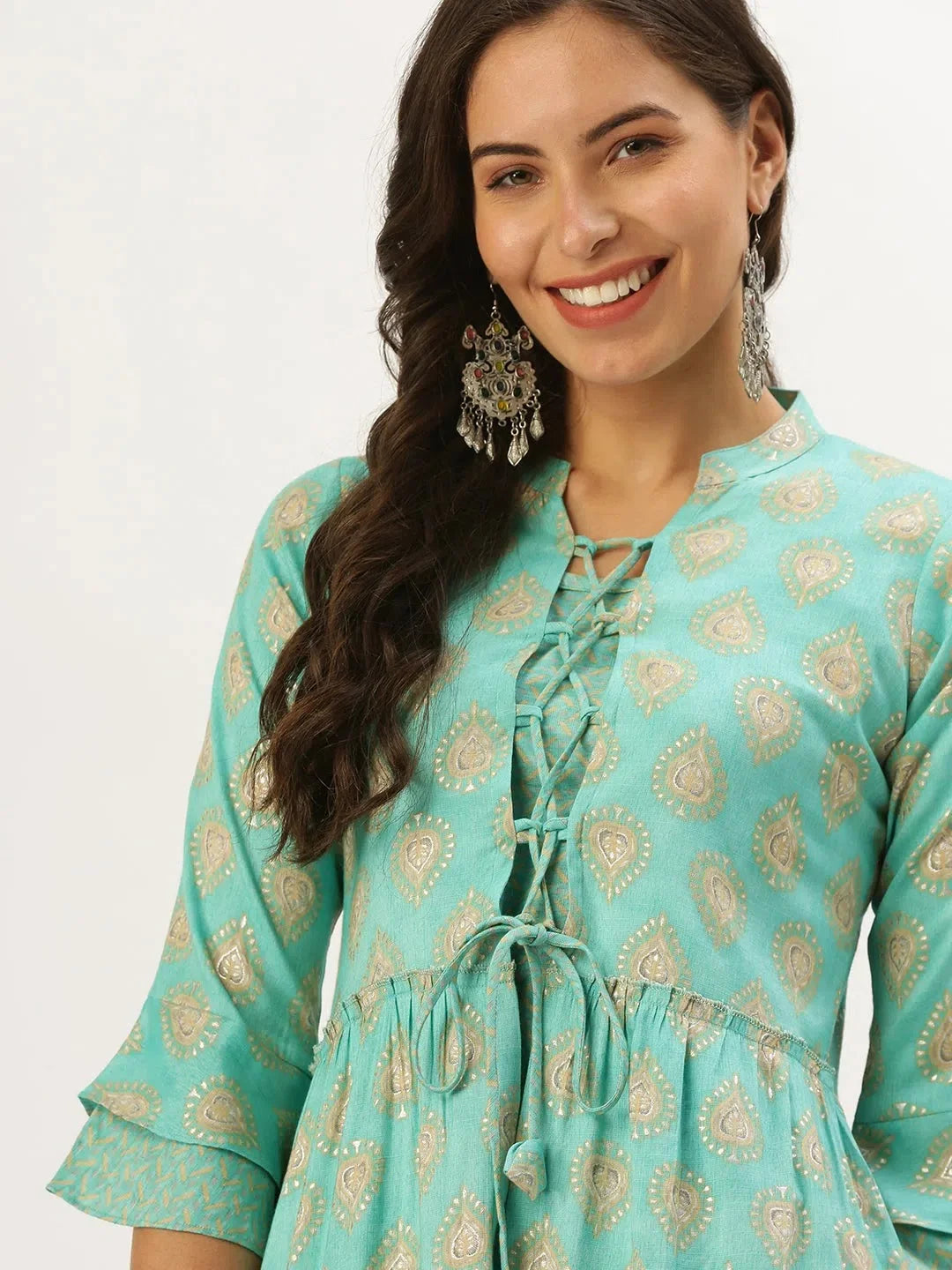 Turquoise Paisley Kurta for Women | Cotton Indian Kurtis Shop