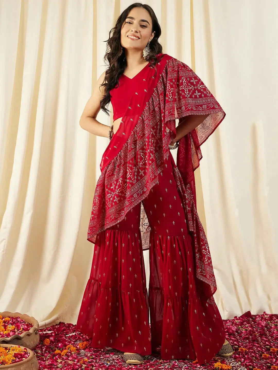 Maroon Crop Top Sharara - Designer Lehenga for Women