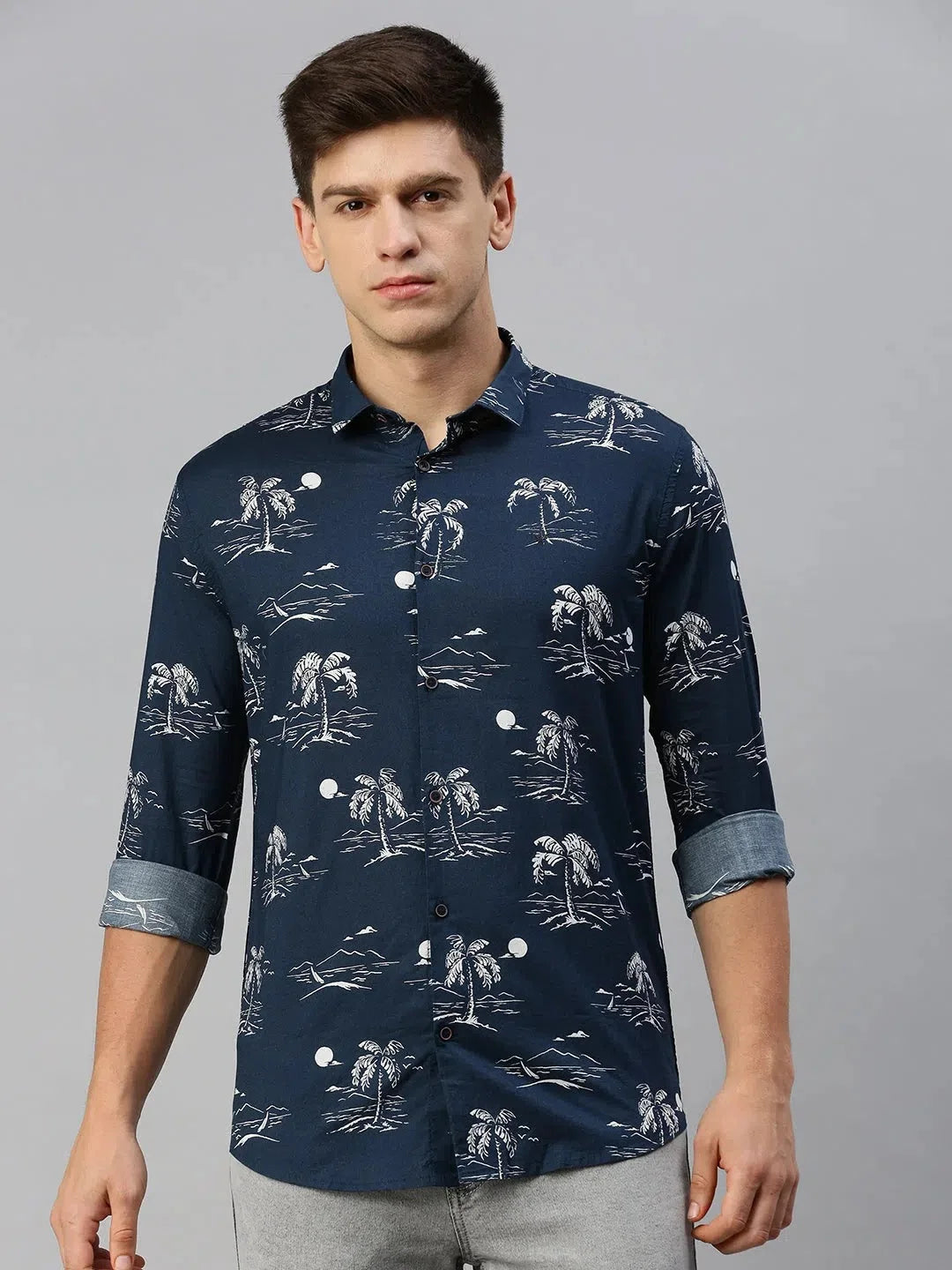 Navy Printed Mens Shirt | Cotton Casual Shirt
