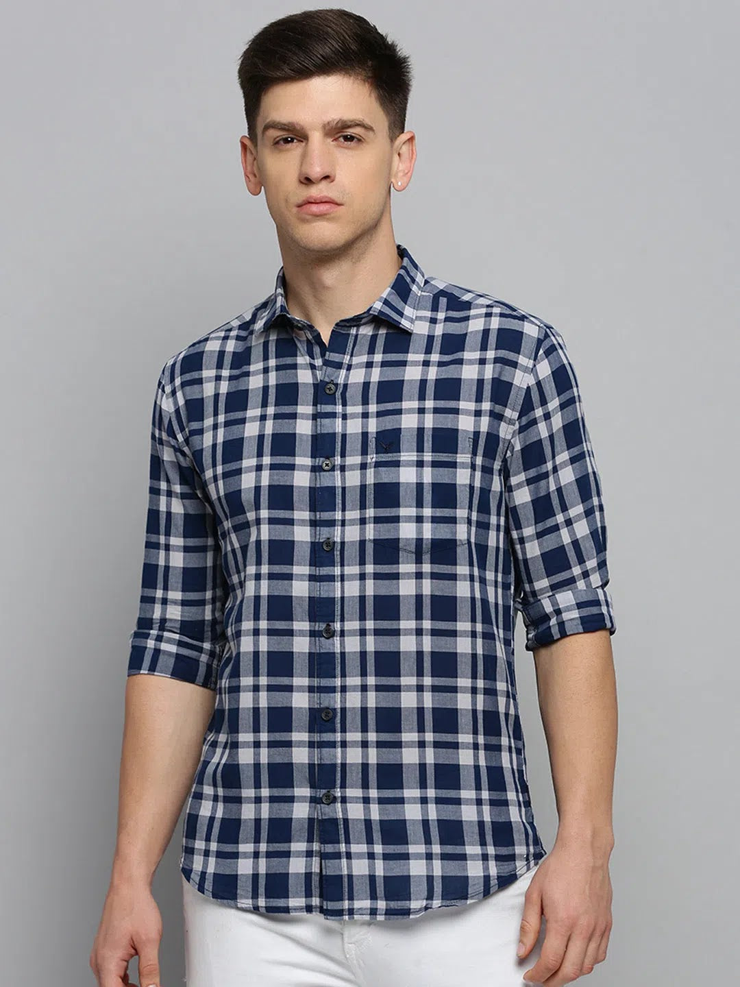 Blue Checked Cotton Mens Shirt | Casual Style