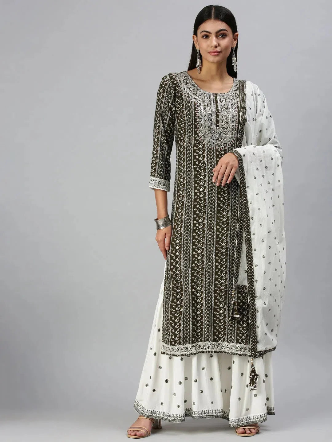 Olive Printed Kurta Sets - Women's Cotton Kurta Sets