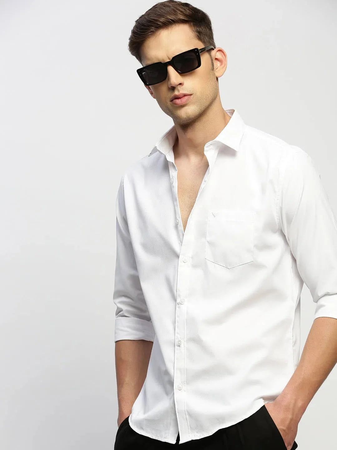 White Solid Cotton Mens Shirt - Stylish & Modern | DesiQlo