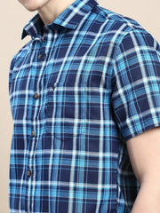Men Navy Checked Casual Shirt-ALMACHECKS-86-Navyblue