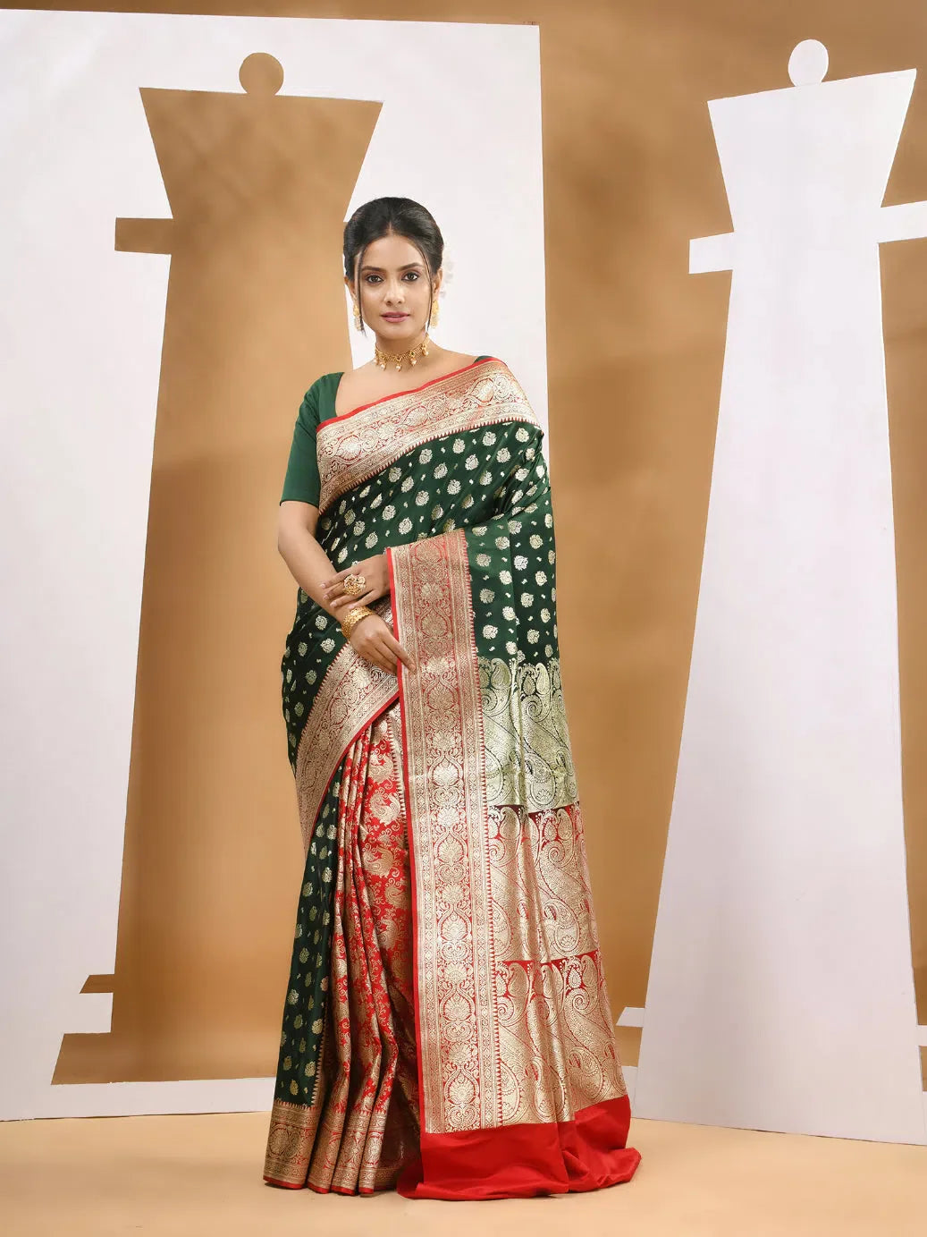 Deep Green Banarasi Silk Saree | Indian Wedding Sarees