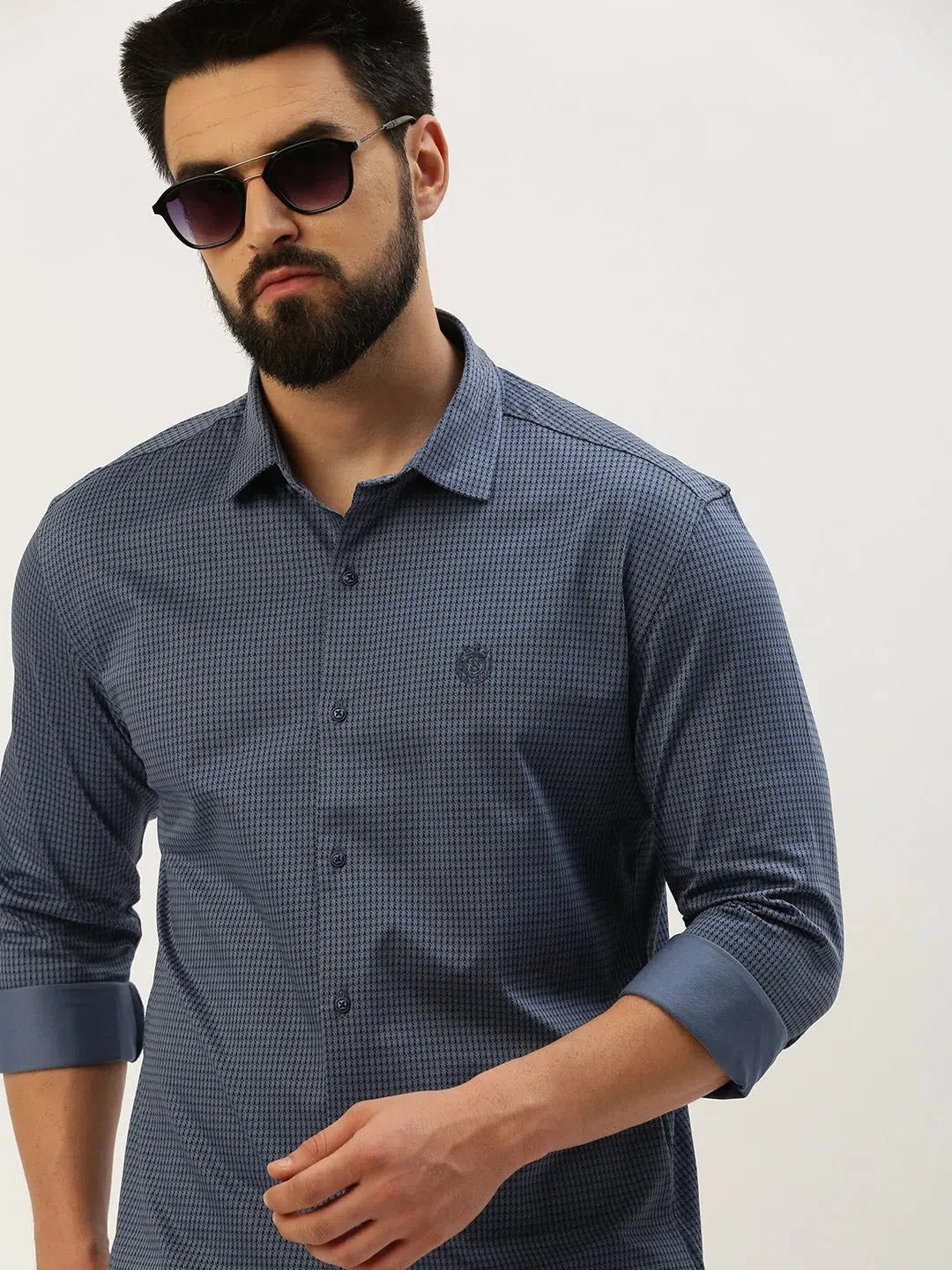 Blue Printed Mens Shirt - Casual Cotton Shirt
