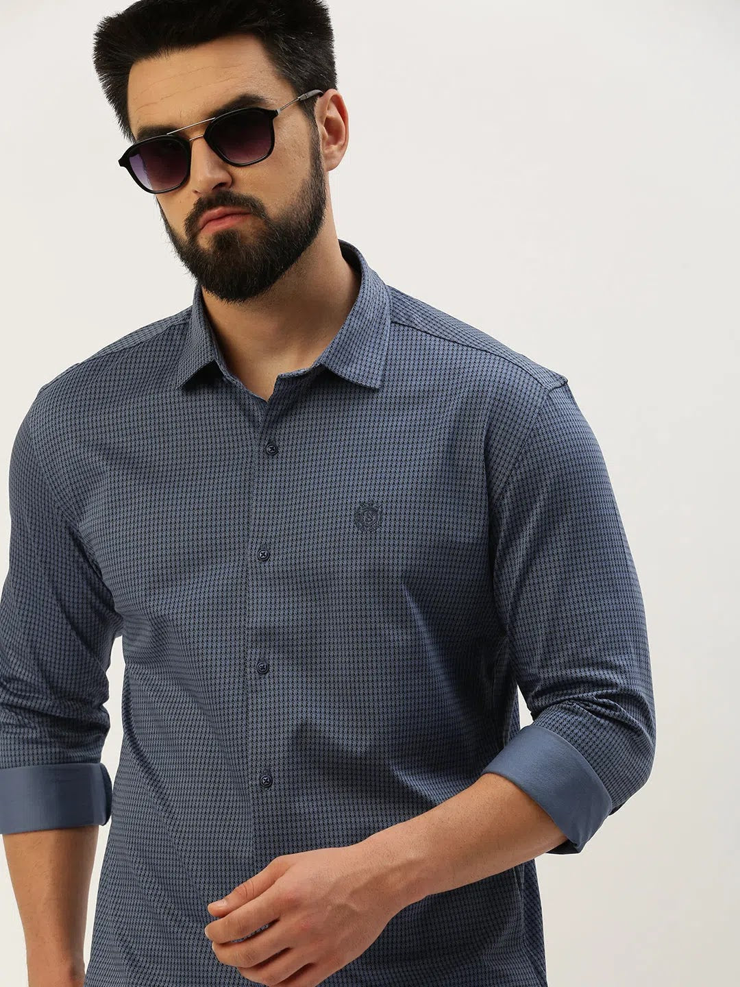 Men Blue Printed Casual Shirt-ATHERKNITS-4997-Blue