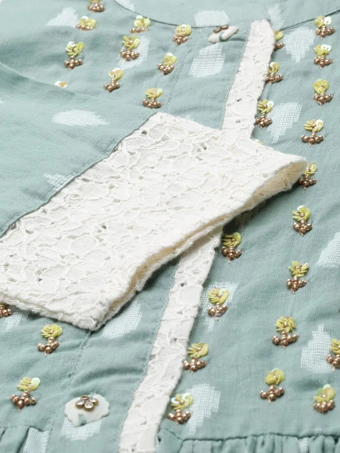 Sea Green Solid Anarkali Kurti | Women's Cotton Anarkali Gown