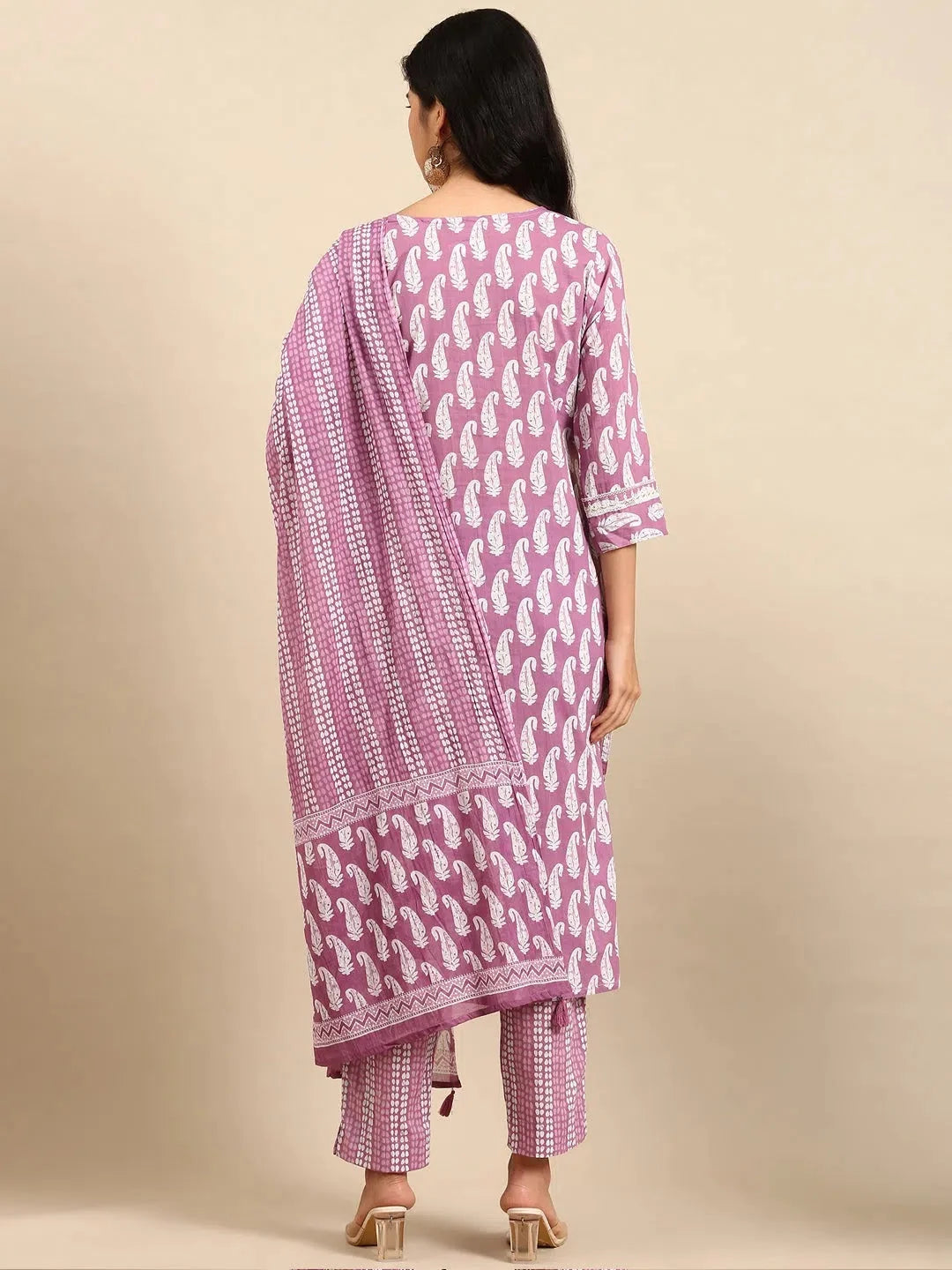 Lavender Paisley Print Women's Kurta Set | Indian Sets