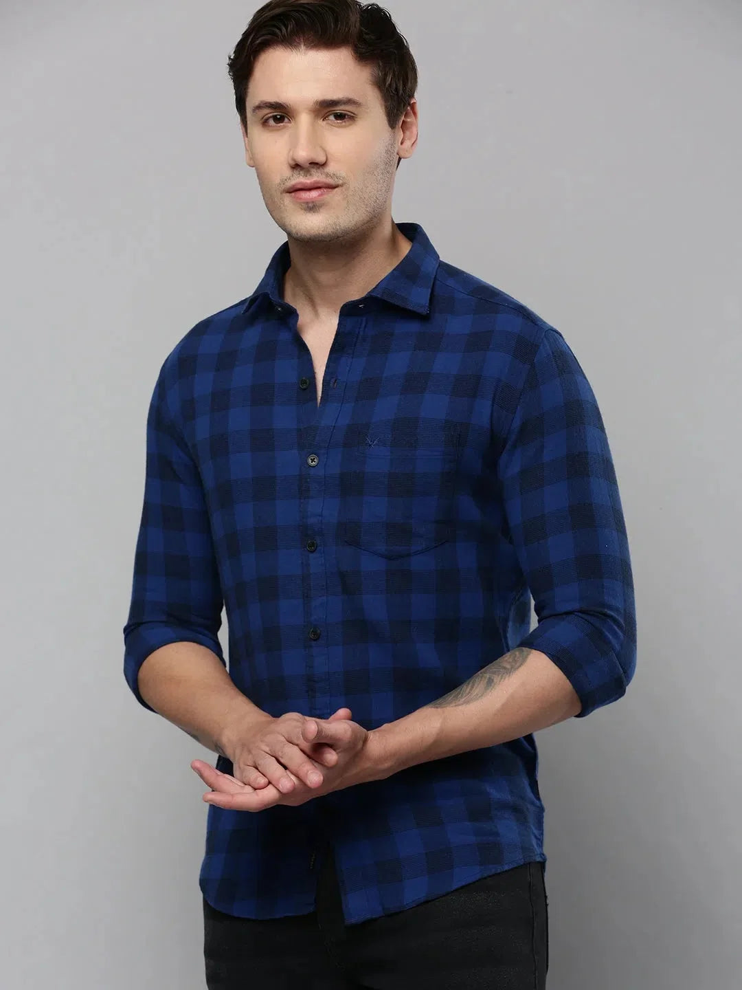 Men's Blue Checked Cotton Shirt - Casual & Stylish