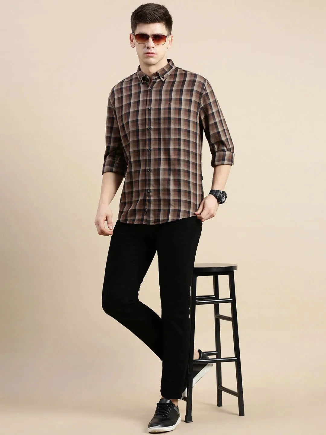 Brown Checked Cotton Shirt for Men | DesiQlo Mens Shirt