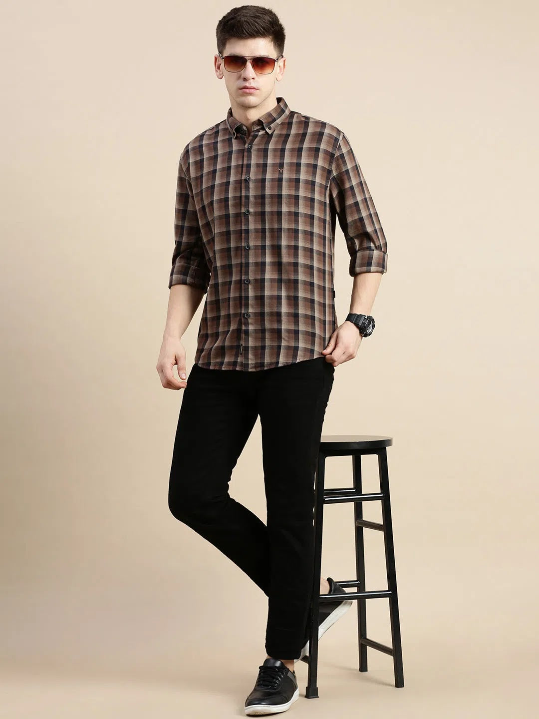 Brown Checked Cotton Shirt for Men | DesiQlo Mens Shirt