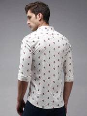 Men Beige Printed Casual Shirt-ORIGINPRINT-1750-Cream