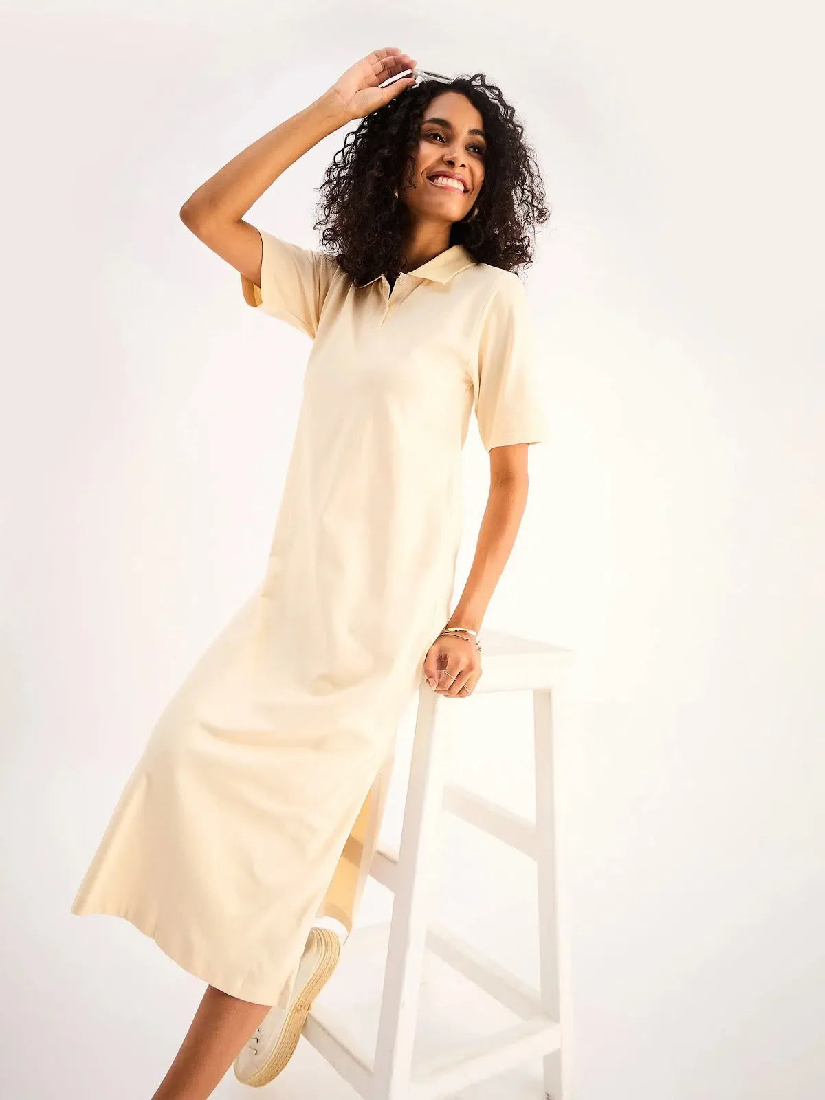 Beige Oversized Collar T-Shirt Dress Women's Western Wear