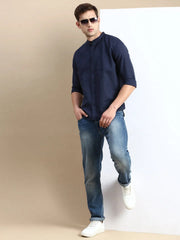 Men Navy Solid Casual Shirt-ASALINEN-4925-Navyblue
