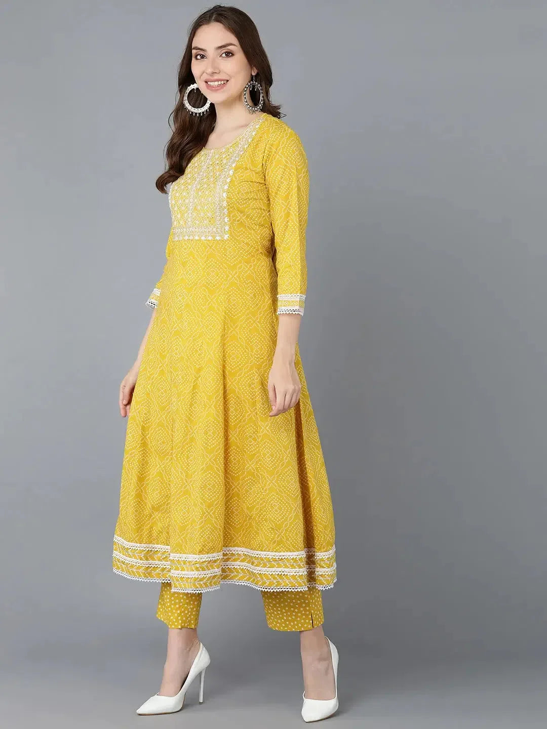 Yellow Embroidered Anarkali Kurta Set with Dupatta | Rayon