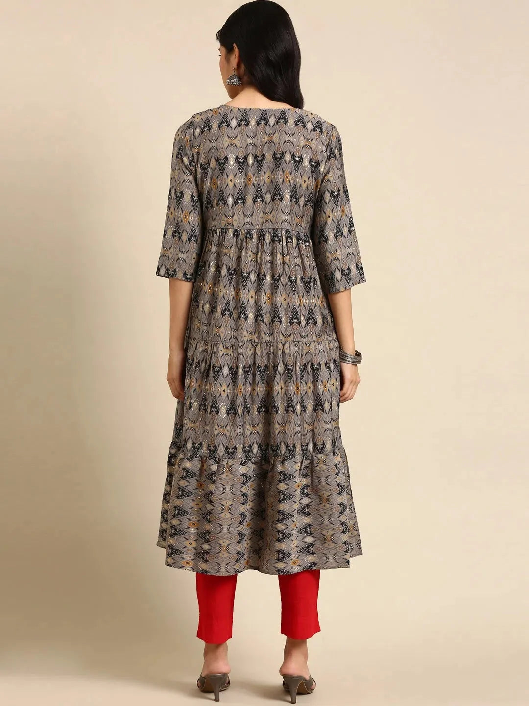 Grey Printed Anarkali Kurta | Women's Anarkali Kurti - DesiQlo