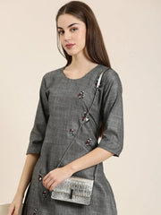 Women Grey Solid Straight Kurta-DF-1605-Grey