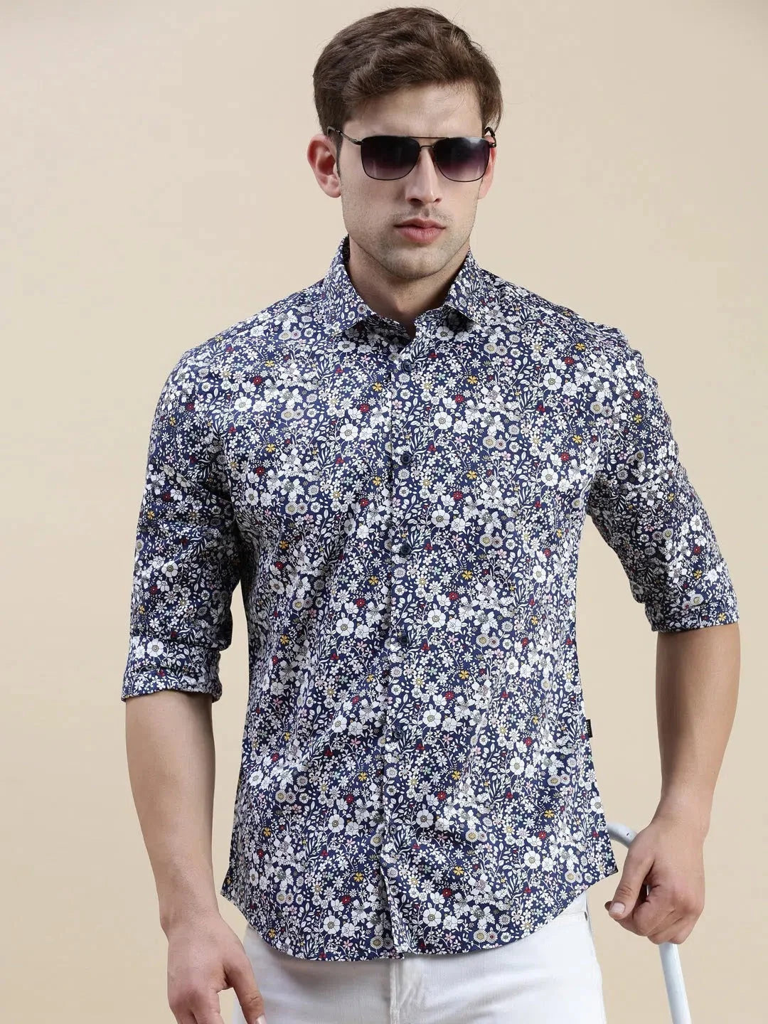 Navy Floral Cotton Mens Shirt - Stylish Printed Shirt