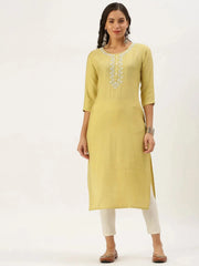 Women's Yellow Embellished Straight Kurta-SKC-3216-Yellow