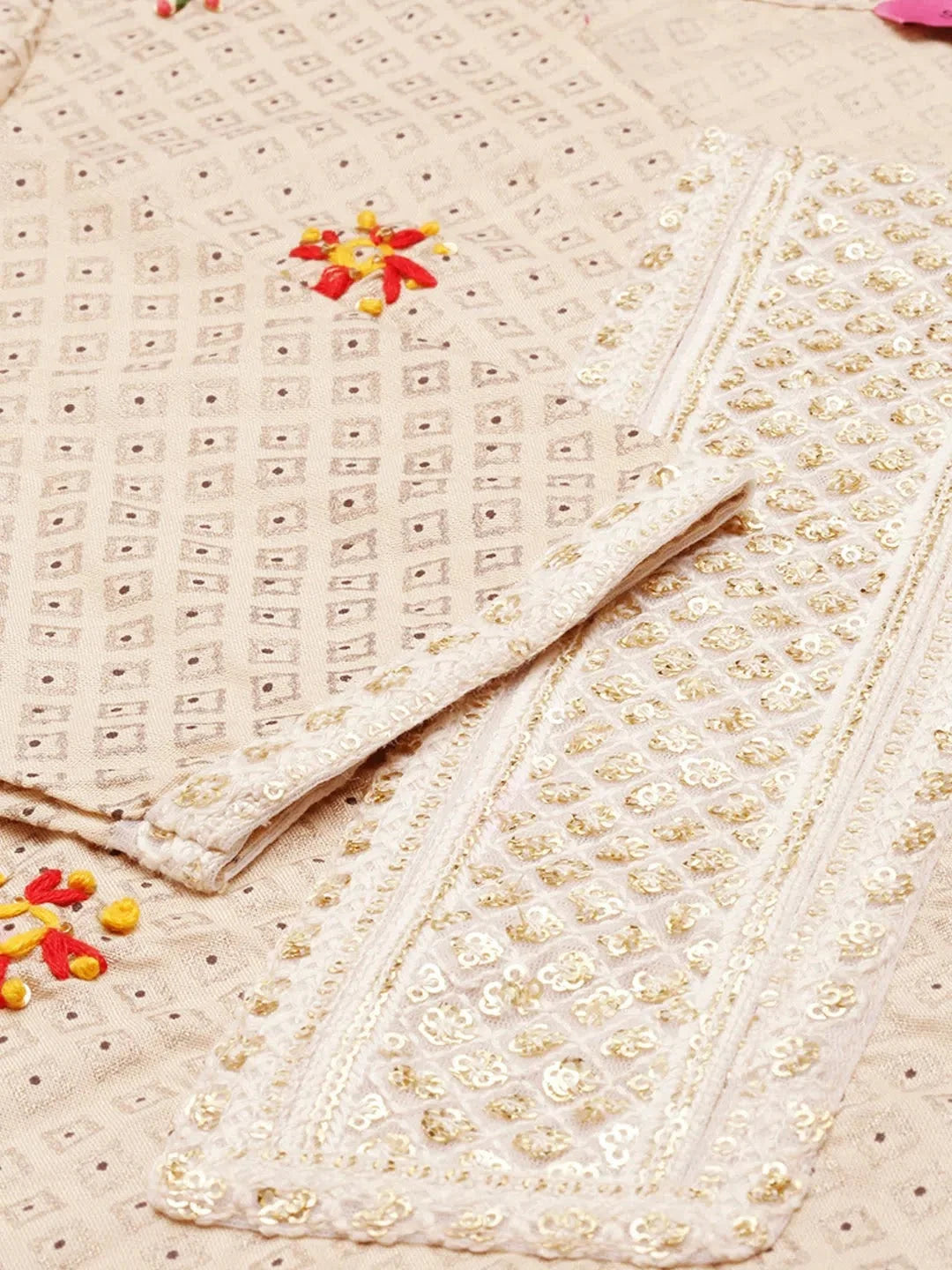 Beige Geometric Kurta Set | Women's Cotton Indian Kurta Sets
