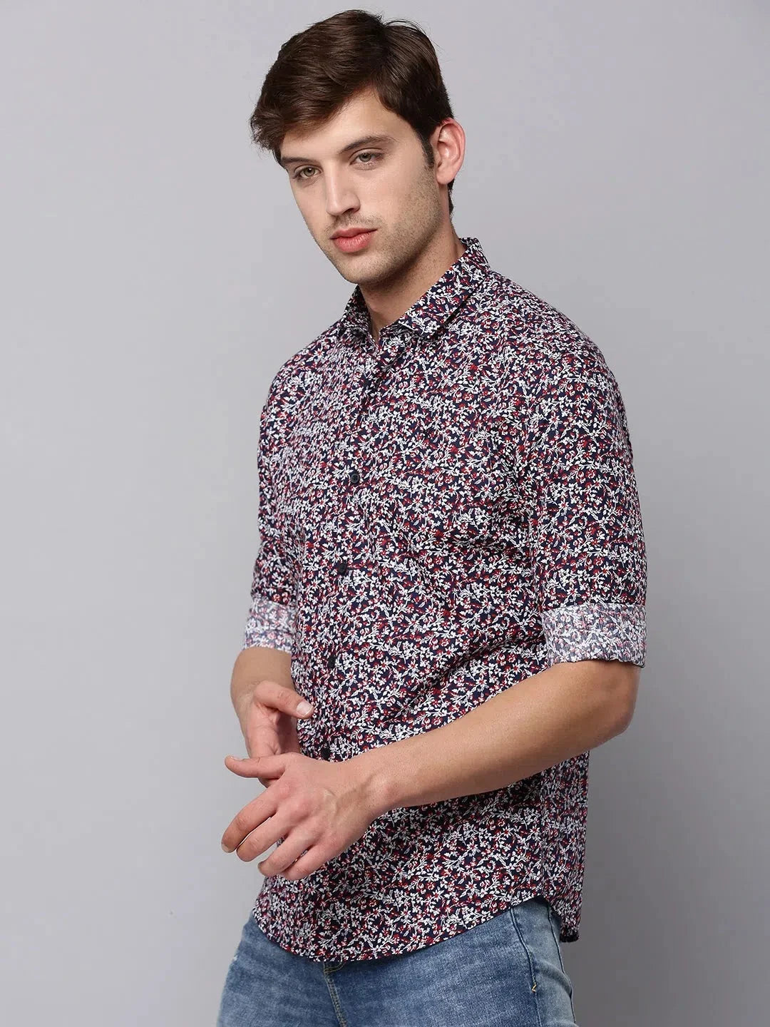 Navy Blue Printed Mens Shirt - Casual Cotton Shirt