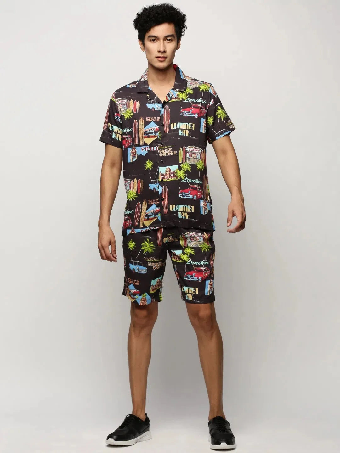 Men's Black Printed Casual Co ord Set | Cotton T | Elegant Design