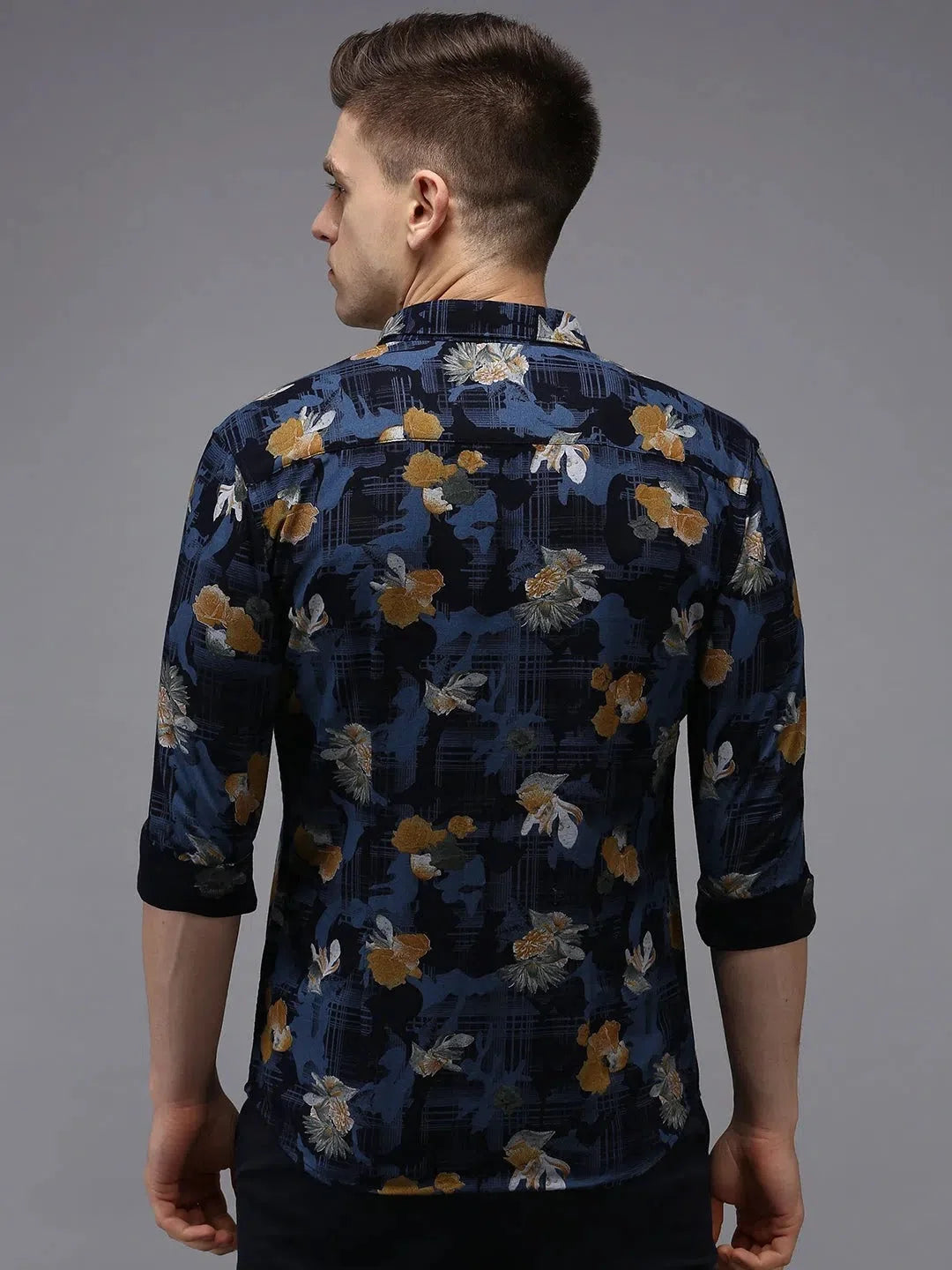 Navy Blue Printed Mens Shirt | DesiQlo Cotton Casual Shirt