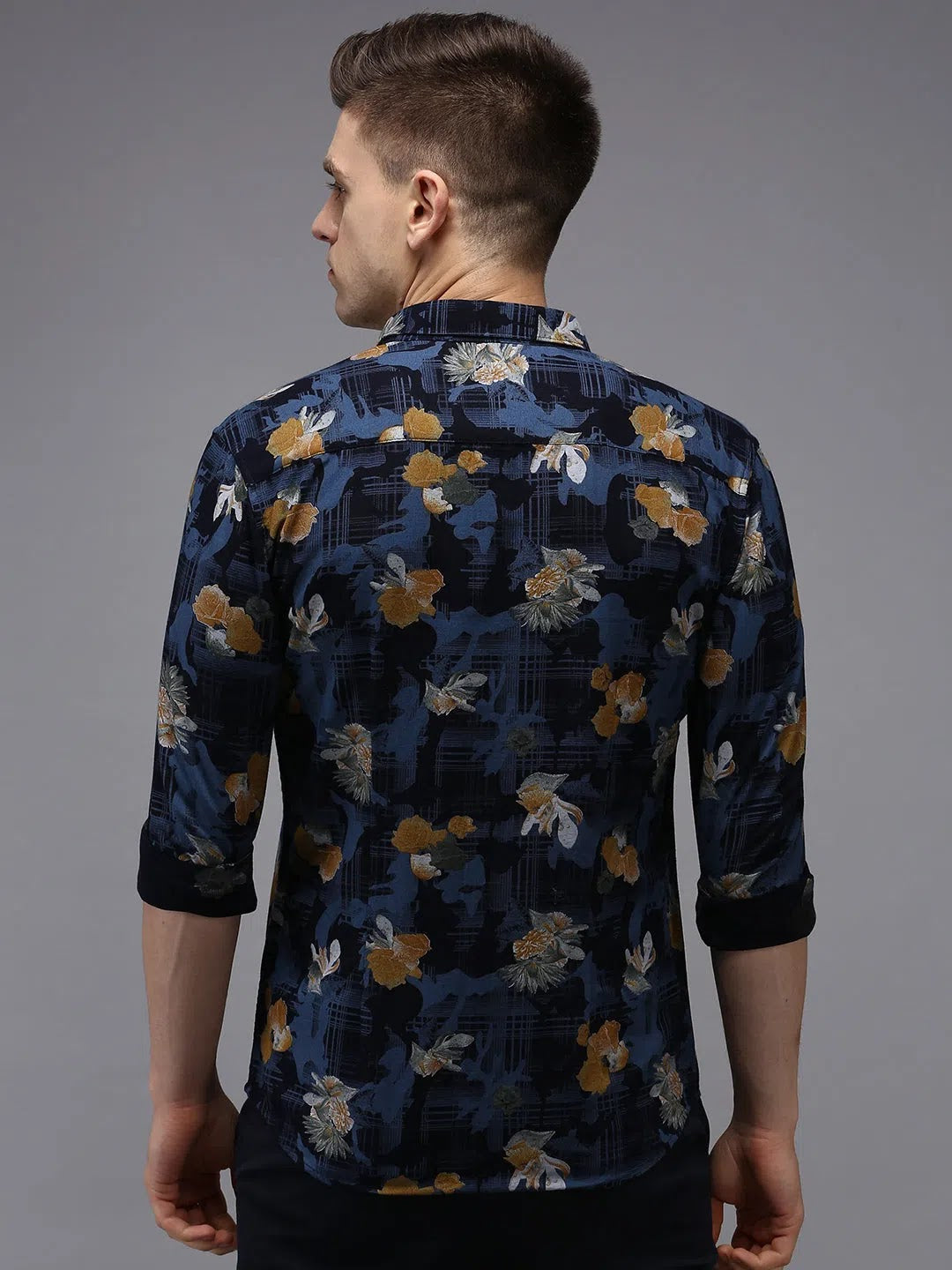 Navy Blue Printed Mens Shirt | DesiQlo Cotton Casual Shirt