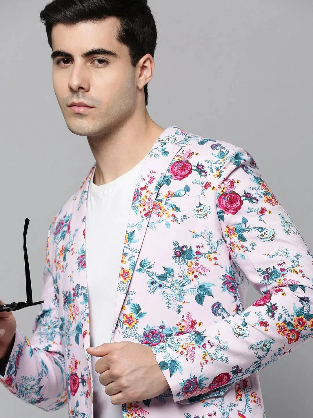 Men's Pink Printed Blazer | Modern Ethnic Nehru Jacket Style