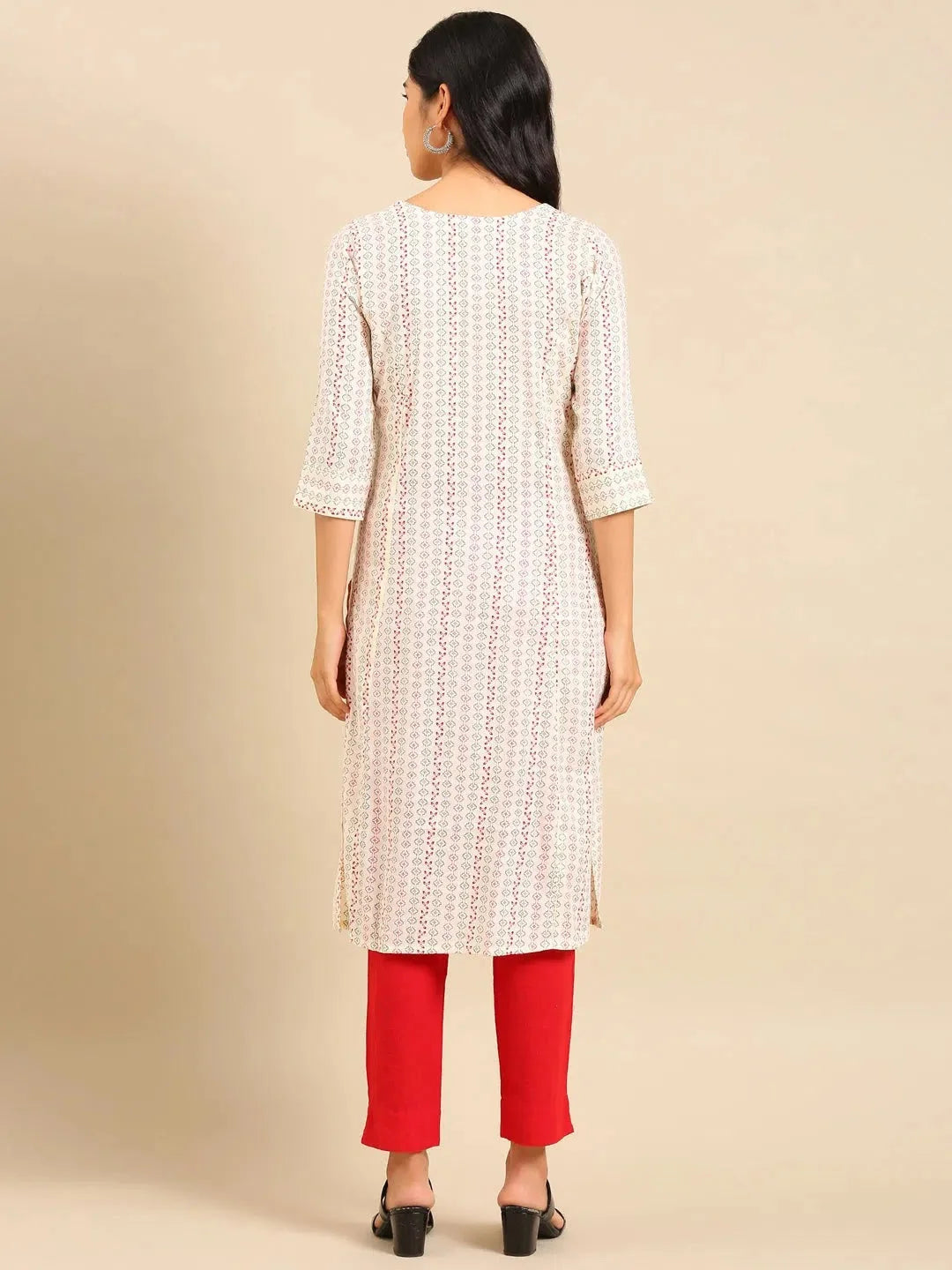 White Printed Kurta: Polyester Indian Kurta | DesiQlo