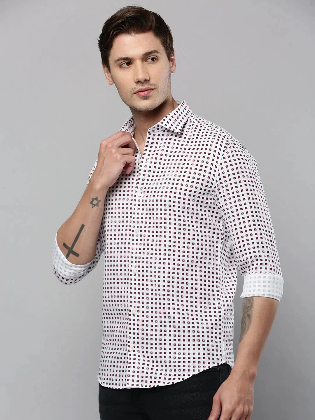 White Polka Dot Mens Shirt - Cotton Formal Shirts