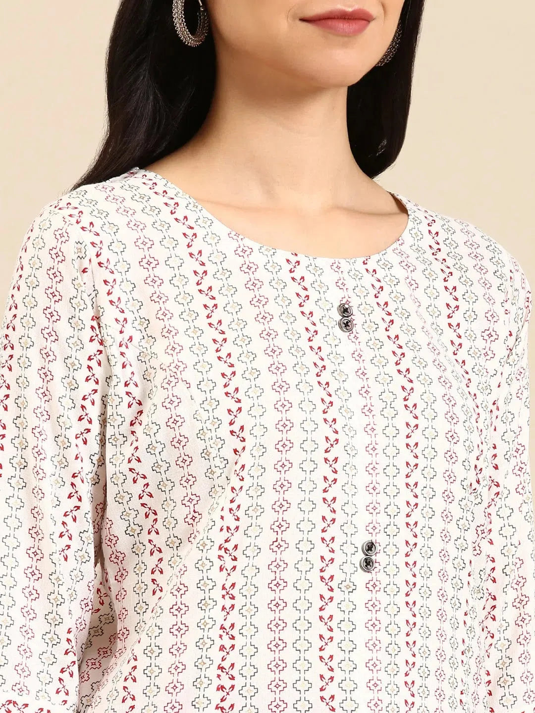 White Printed Cotton Kurta | Women's Indian Kurtas Online